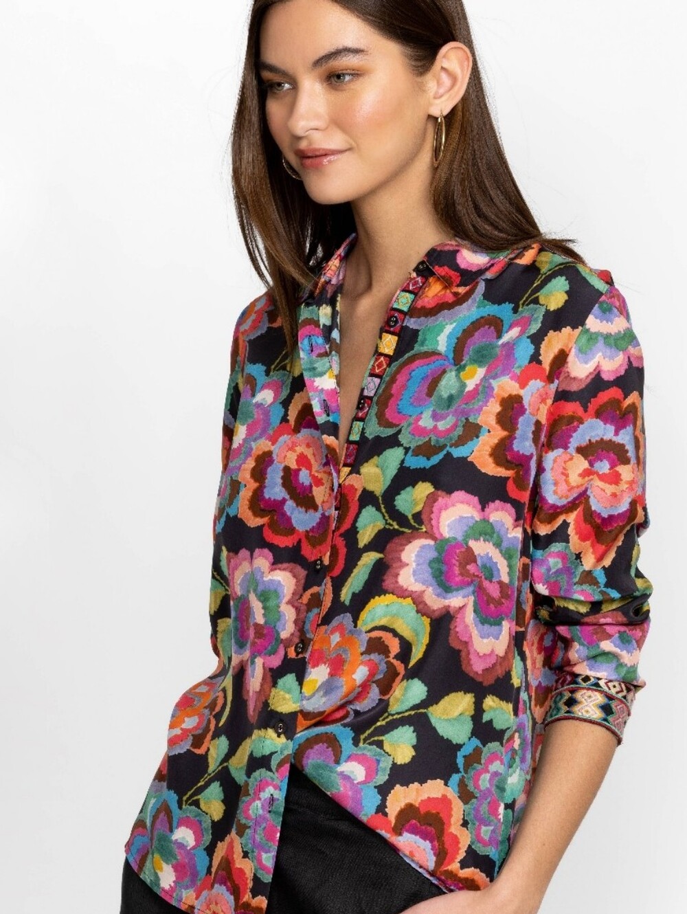 Johnny Was Calanthe Floral Silk Top
